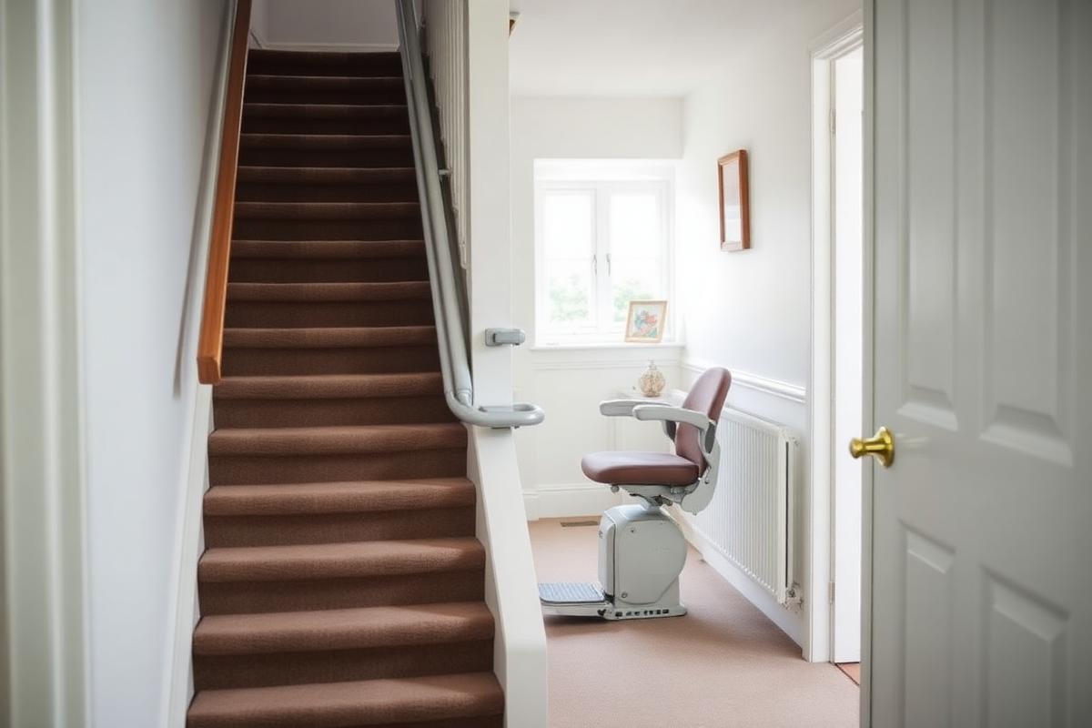 A straight stairlift fitted on a home staircase